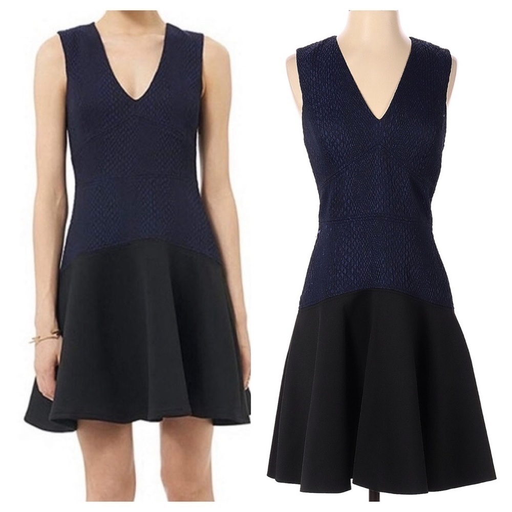 Rebecca Taylor / cobalt and black snakeskin flare vneck sleeveless shift dress 0